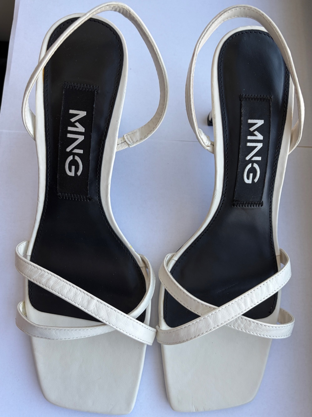 Mango White Square-Toe Crisscross Slingback Heels